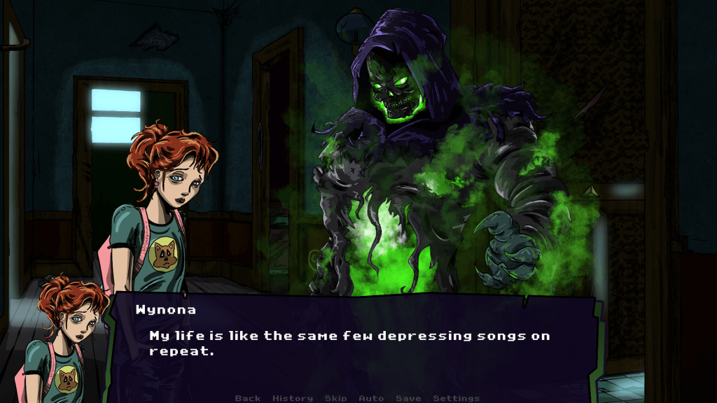 Wynona speaking to Gloom, the wraith. She says "My life is like the same few depressing songs on repeat"